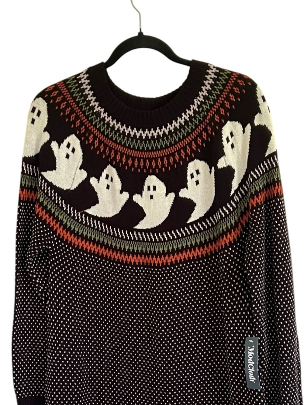 Modcloth Black Halloween Ghost Fair Isle Cozy Commitment Sweater Dress NWT XL - Picture 5 of 13